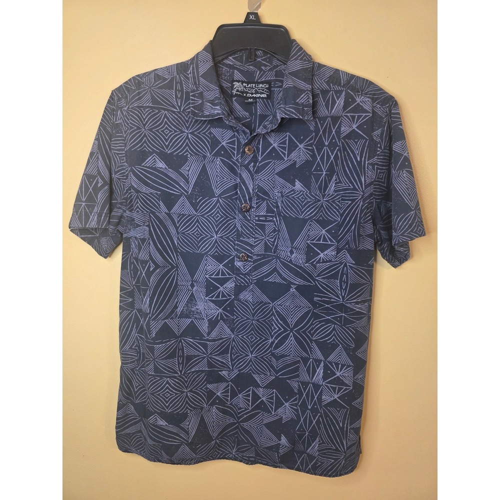 Plate Lunch x Dakine Mens Medium Short Sleeve Button Down Shirt Geometric Grey